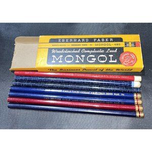 LOT OF COLORED PENCILS RED BLUE MONGOL- EAGLE- VENUS NEW WITH MONGOL BOX